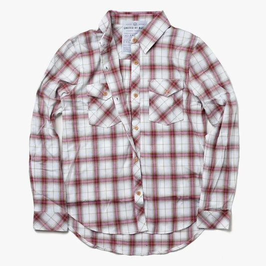 Cydney Plaid short sleeve shirt made of 100% organic cotton plaid, super soft and durable, made in USA