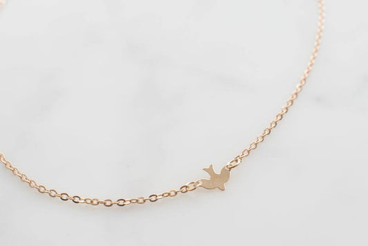 14k gold bird necklace with delicate double chains