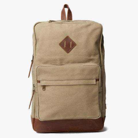 Hudderton Backpack made of organic waxed canvas with leather bottom and padded laptop sleeve