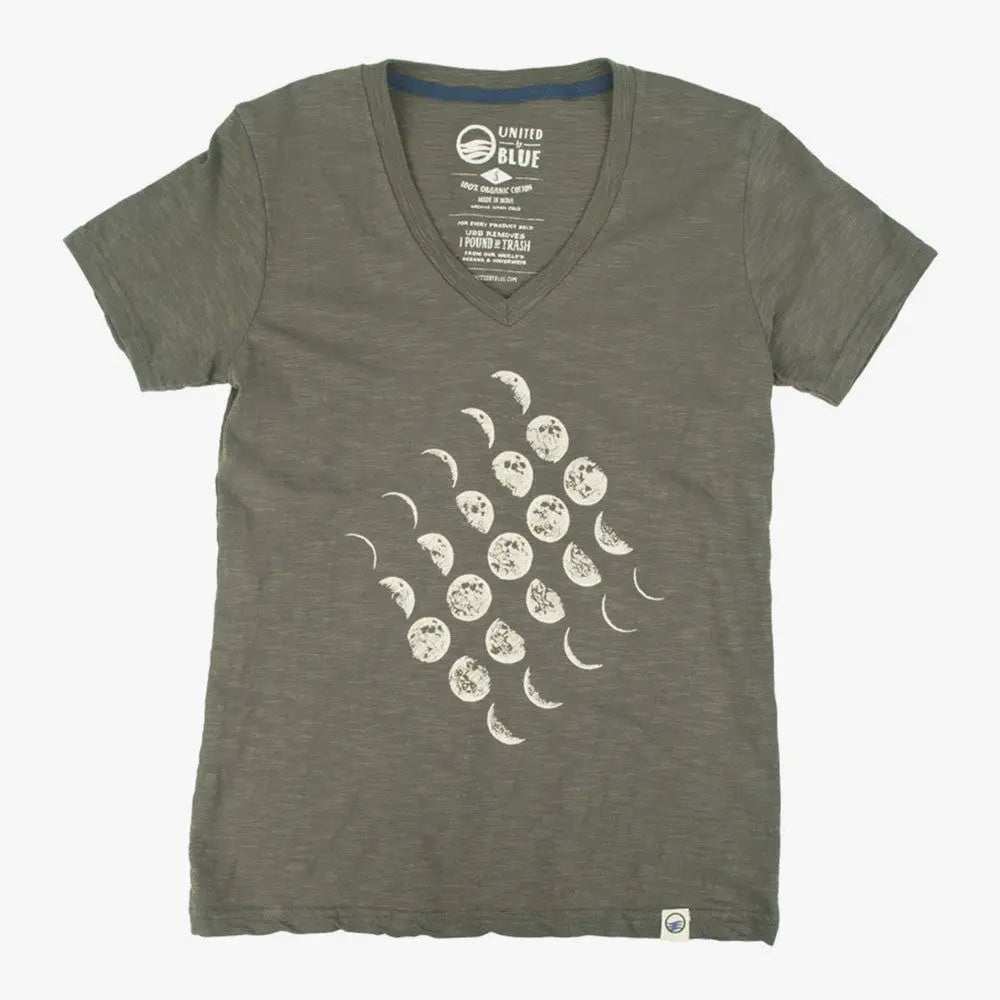 Moon Cycle organic cotton stone washed knit fabric t-shirt made in California worn by model