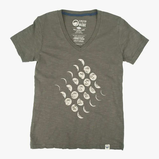 Moon Cycle organic cotton stone washed knit fabric t-shirt made in California worn by model