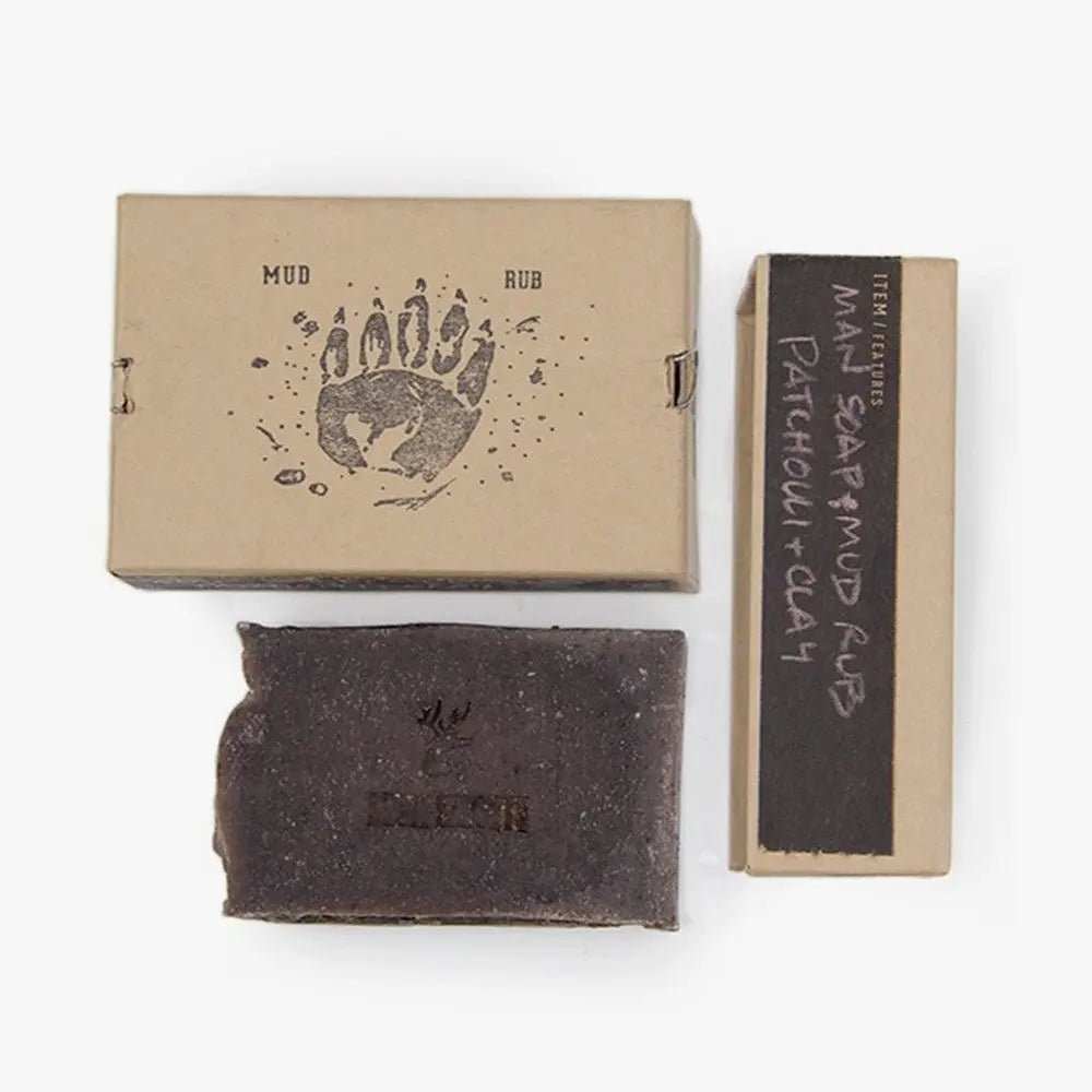 Mud Scrub Soap bars with patchouli oil and purifying mud, made in NY USA