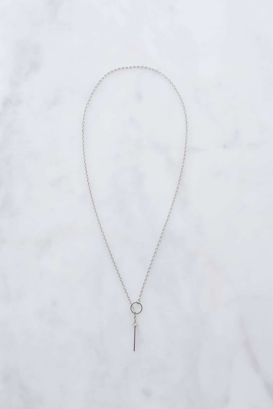 Sterling silver threader necklace with circular pendant on chain