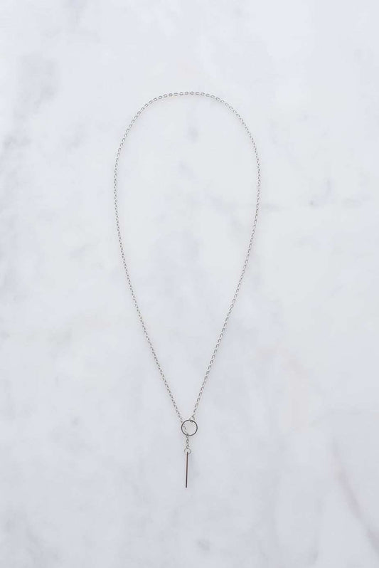 Sterling silver threader necklace with circular pendant on chain